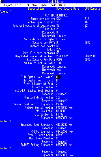 Загрузочная запись (Master Boot Record), при просмотре в DiskEdit